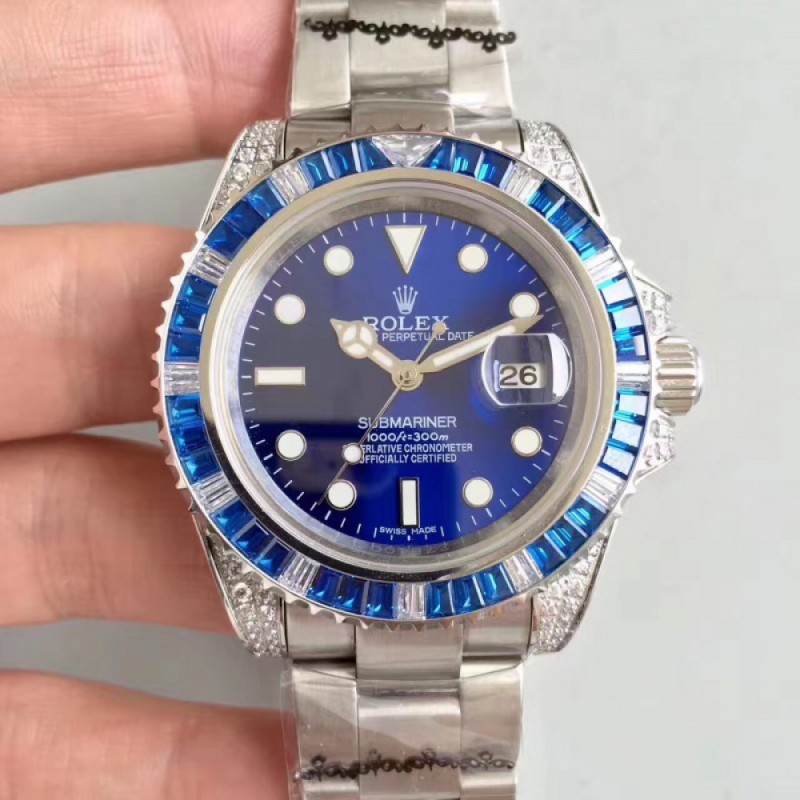 Replica Rolex Submariner Date 116619LB BP Stainless Steel & Diamonds Blue Dial Swiss 2836-2