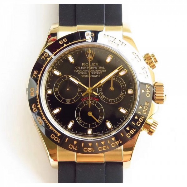 Replica Rolex Daytona Cosmograph 116518LN AR Yellow Gold Black Dial Swiss 4130 Run 6@SEC