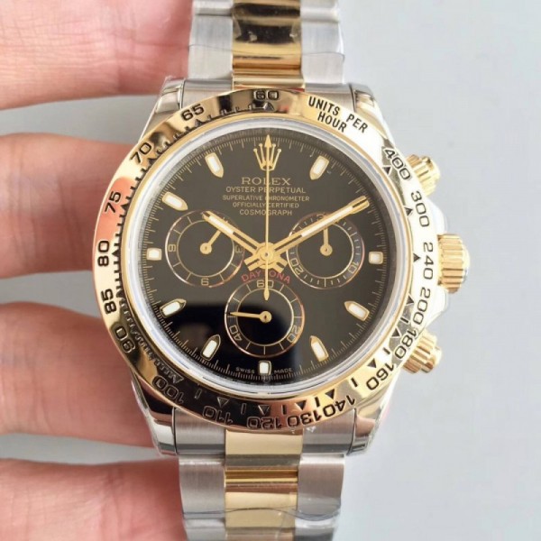 Replica Rolex Daytona Cosmograph 116503 3A 18K Yellow Gold Wrapped & Stainless Steel 904L Black Dial Swiss 7750 Run 6@SEC