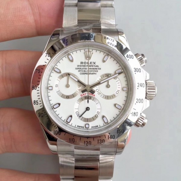 Replica Rolex Daytona Cosmograph 116520 AR Stainless Steel 904L White Dial Swiss 4130 Run 6@SEC