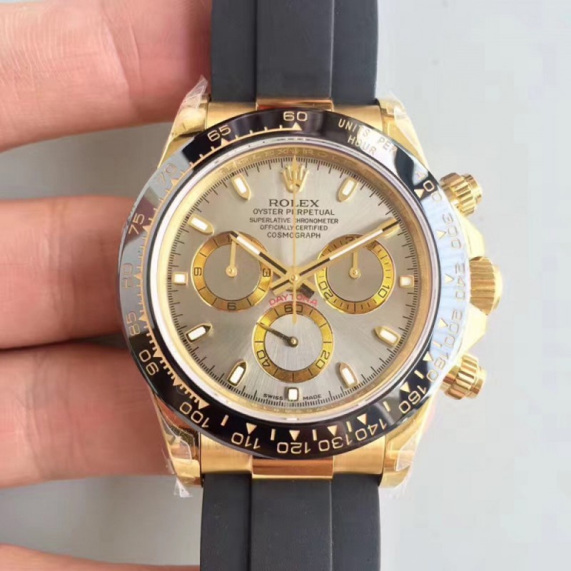 Replica Rolex Daytona Cosmograph 116518LN JH Yellow Gold Silver Dial Swiss 4130 Run 6@SEC