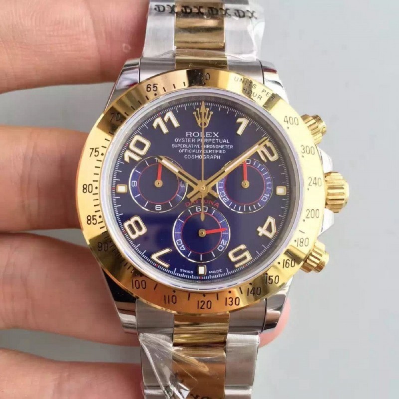 Replica Rolex Daytona Cosmograph 116503 JH Yellow Gold & Stainless Steel Blue Dial Swiss 4130 Run 6@SEC