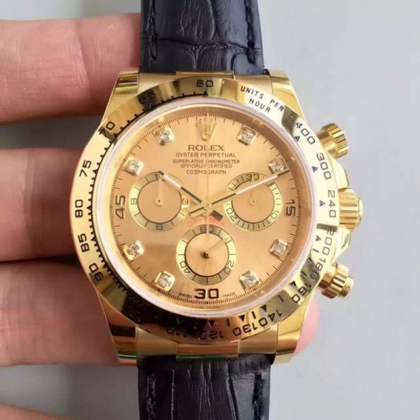 Replica Rolex Daytona Cosmograph 116518 JH Yellow Gold Champagne Dial Swiss 4130 Run 6@SEC