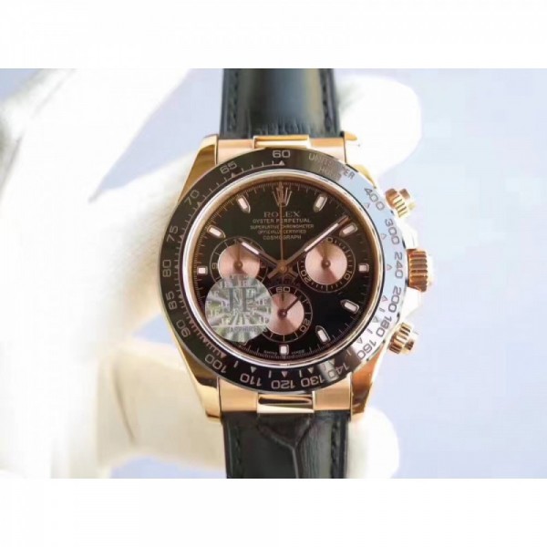 Replica Rolex Daytona Cosmograph 116515LN JF Rose Gold Black Dial Swiss 7750 Run 6@SEC