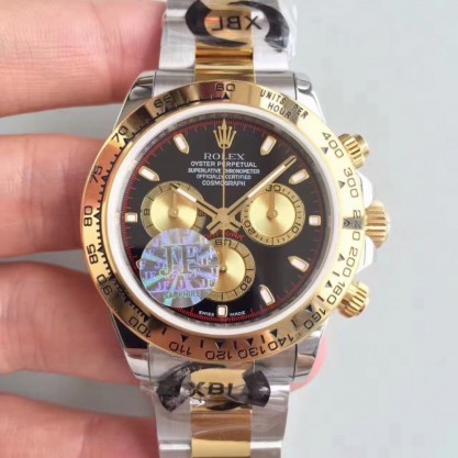 Replica Rolex Daytona Cosmograph 116503 JF Stainless Steel & Yellow Gold Black & Champagne Dial Swiss 7750 Run 6@SEC