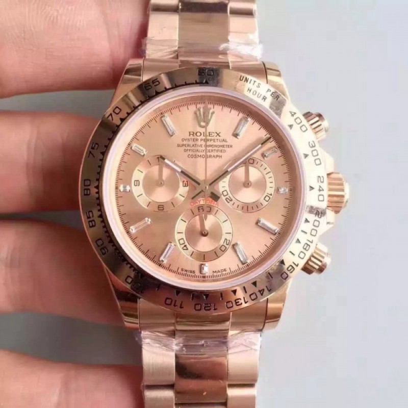 Replica Rolex Daytona Cosmograph 116505 JH Rose Gold Gold & Diamonds Dial Swiss 4130 Run 6@SEC