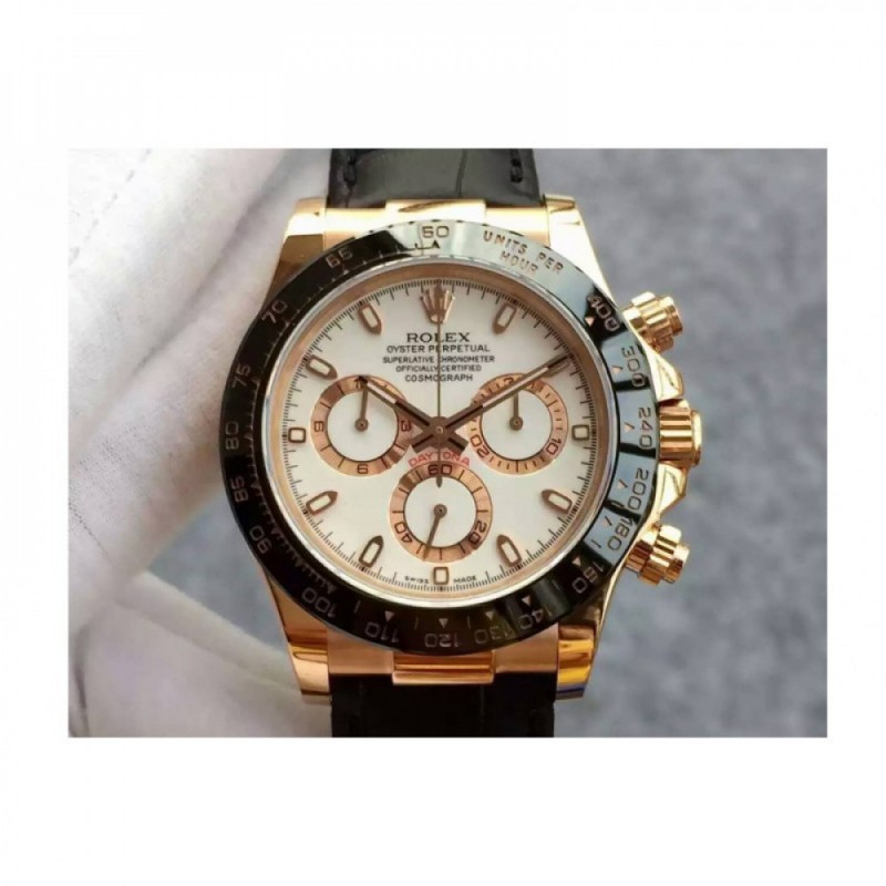 UK 40 mm 18K Rose Gold   Replica Rolex Daytona Cosmograph 116515 JH Rose Gold White Dial Swiss 4130 Run 6@SEC