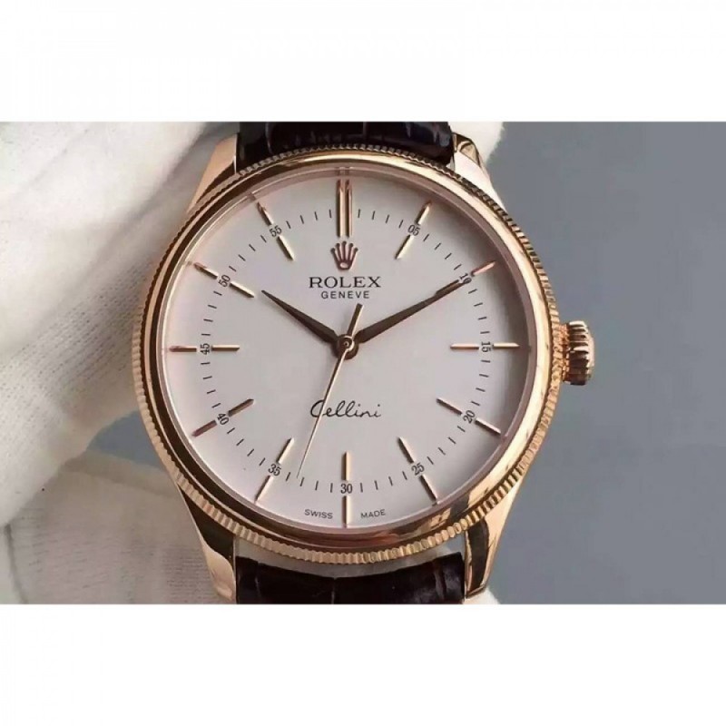 Replica Rolex Cellini Time 50505 Rose Gold White Dial Swiss 2824-2