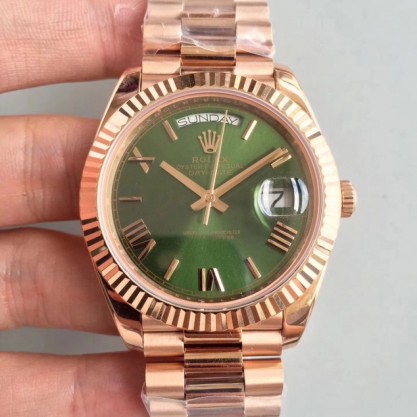 UK Stainless Steel 904L with 18K Rose Gold Wrapped Replica Rolex Day-Date 40 228235 40MM AR Stainless Steel 904L With 18K Rose Gold Wrapped Green Dial Swiss 3255