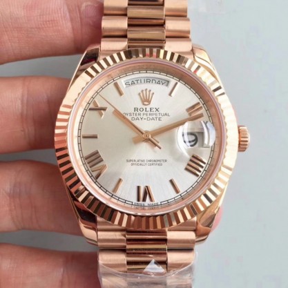 UK Stainless Steel 904L with 18K Rose Gold Wrapped Replica Rolex Day-Date 40 228235 40MM AR Stainless Steel 904L With 18K Rose Gold Wrapped Rhodium Dial Swiss 3255