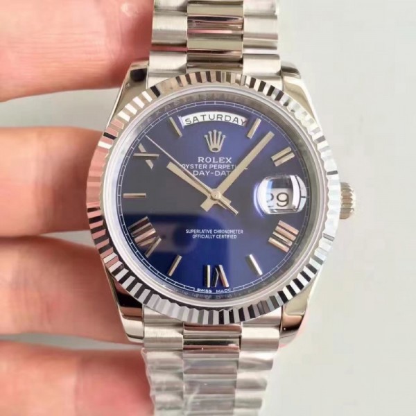 UK Stainless Steel 410L Replica Rolex Day-Date 40 228239 N Stainless Steel Blue Dial Swiss 3255