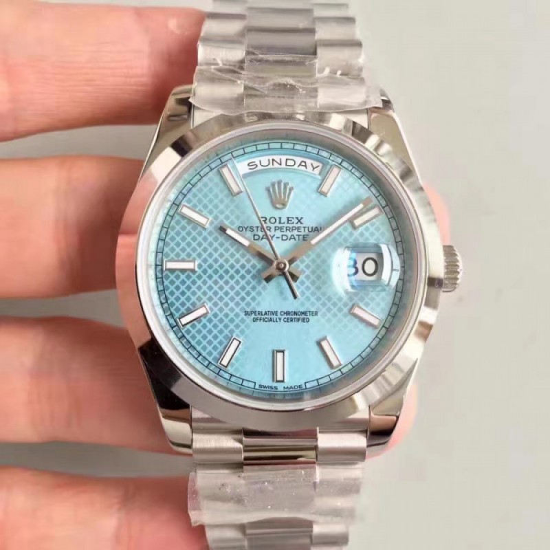 Replica Rolex Day-Date 40 228206 N Stainless Steel Blue Diagonal Dial Swiss 3255