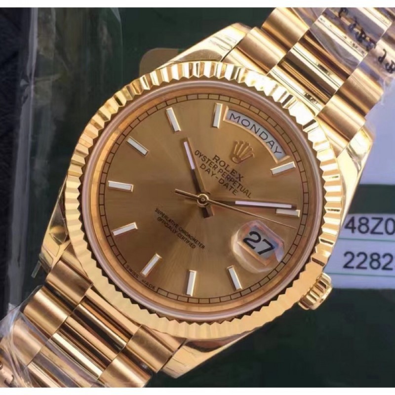 Replica Rolex Day-Date 40 228235 2018 EW Yellow Gold Rose Gold Dial Swiss 3255