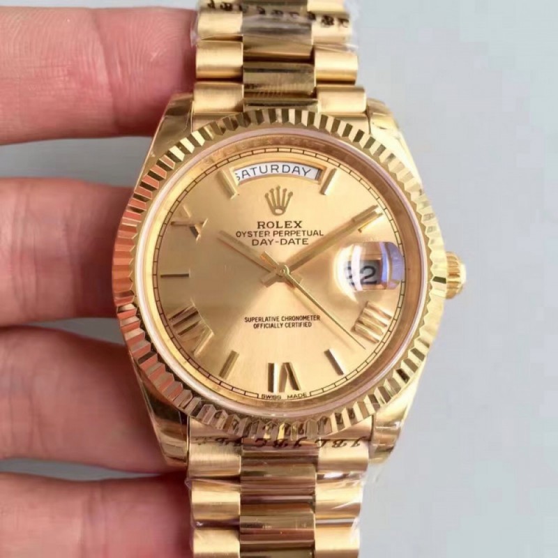 Replica Rolex Day-Date 40 228238 2018 EW Yellow Gold Champagne Dial Swiss 3255