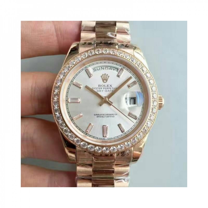 Replica Rolex Day-Date 40 228235 40MM KW Rose Gold & Diamonds Sundust Dial Swiss 3255