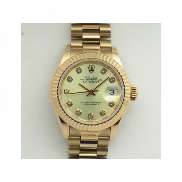 Replica Rolex Lady Datejust 28 279165 28MM BP Rose Gold Yellow Mother Of Pearl Dial Swiss 2671