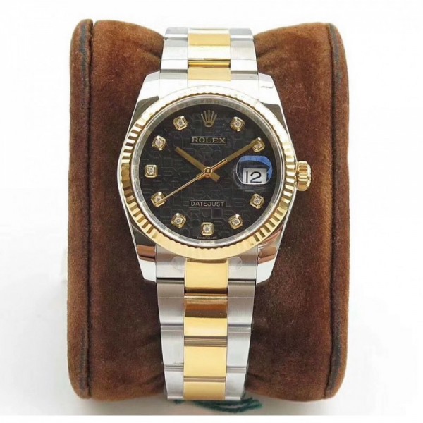 Replica Rolex Datejust 36MM 116234 DJ Stainless Steel 904L & Yellow Gold Black Anniversary Jubilee Dial Swiss 3135