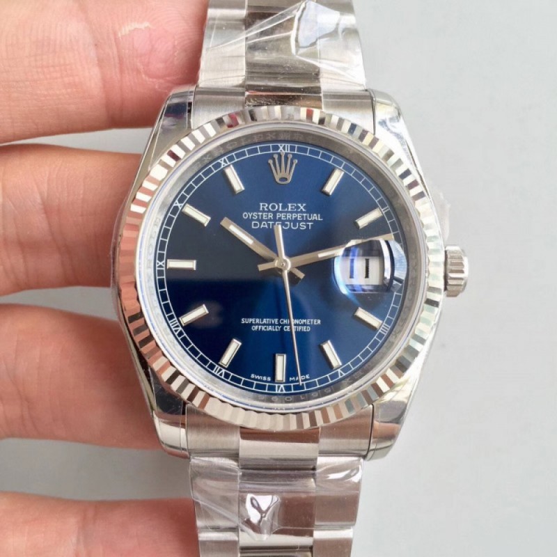 Replica Rolex Datejust 36MM 116234 AR Stainless Steel 904L Blue Dial Swiss 3135