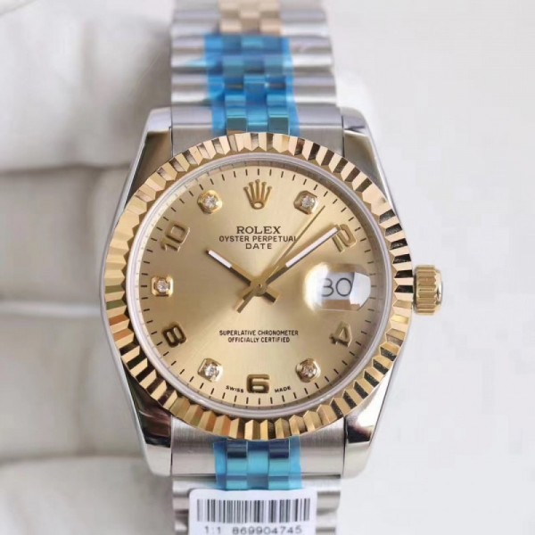 Replica Rolex Datejust 36 116233 36MM N Stainless Steel & Yellow Gold Champagne Dial Swiss 2836-2