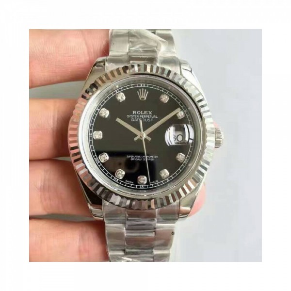 Replica Rolex Datejust II 116334 41MM NF Stainless Steel Black & Diamonds Dial Swiss 2836-2