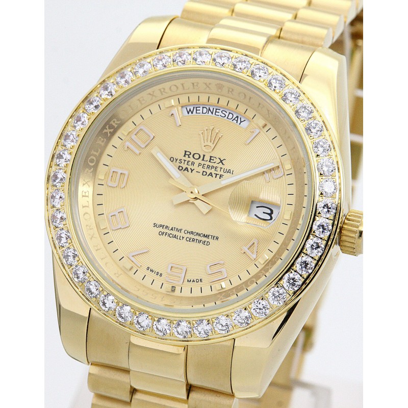 UK Yellow Gold set with Diamonds Rolex Replica Day-Date II 218348-41 MM