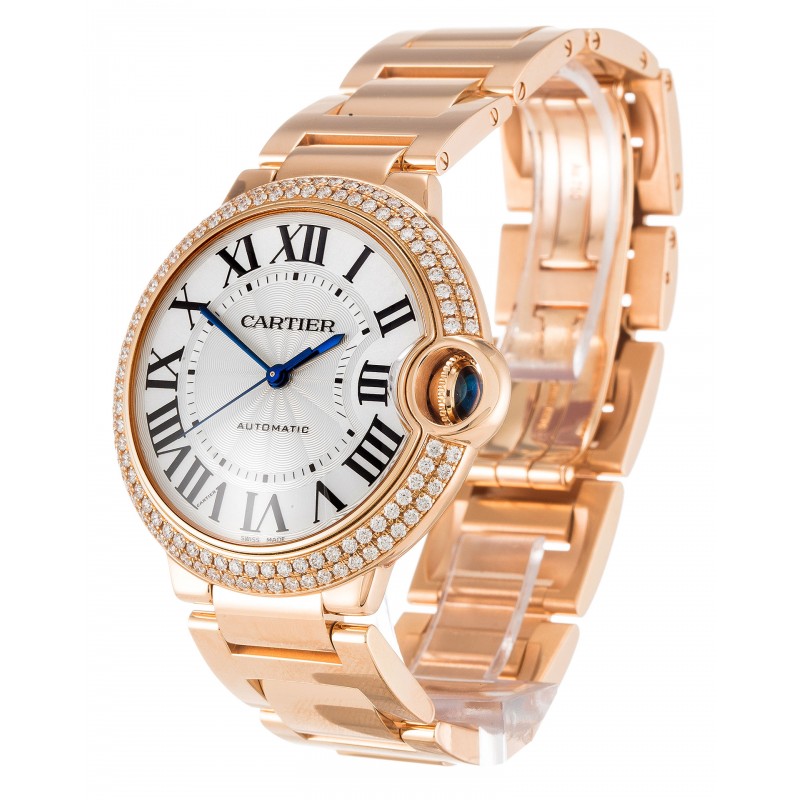 UK Rose Gold set with Diamonds Cartier Replica Ballon Bleu WE9005Z3-36.5 MM