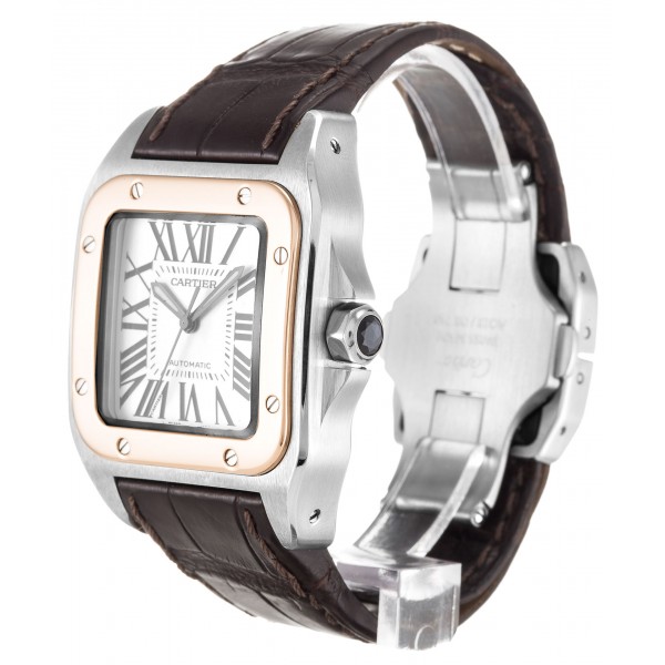 UK Steel & Rose Gold Cartier Replica Santos 100 W20107X7-33 MM